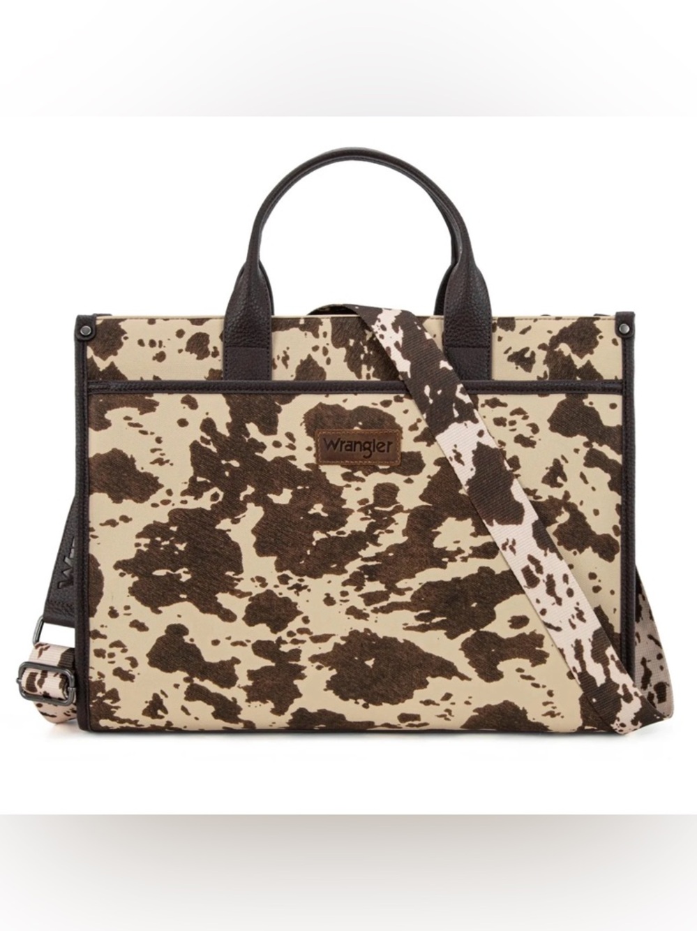 Wrangler Brown and Cream Cow Print Tote with Removable Strap